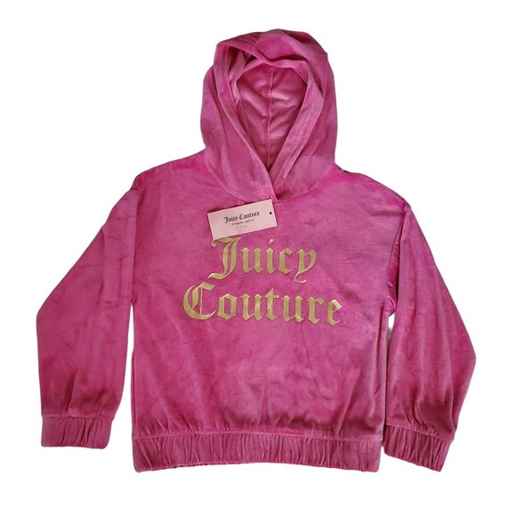 NWT Juicy Couture Kids Girls Philox Pink Velour Hoodie Pullover Sweatshirt Sz 7 - Picture 2 of 13